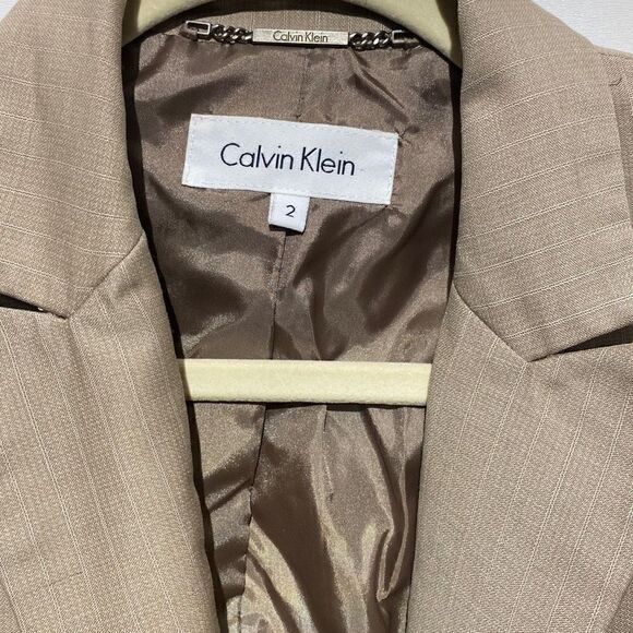 Calvin Klein Men's Khaki Notch Lapel Single Button Blazer Size 2 - Picture 3 of 7